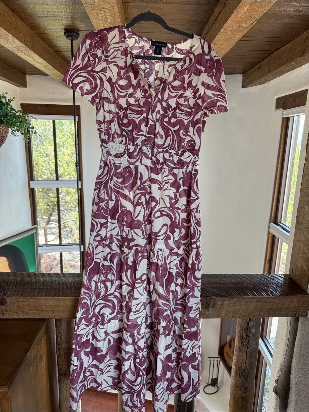 Cynthia Rowley Burgundy & White Floral Maxi Dress